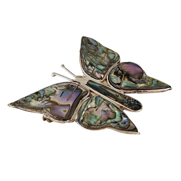 Sterling Silver Mexico Abalone Inlay Butterfly Brooch Pin L289 - Picture 3 of 8